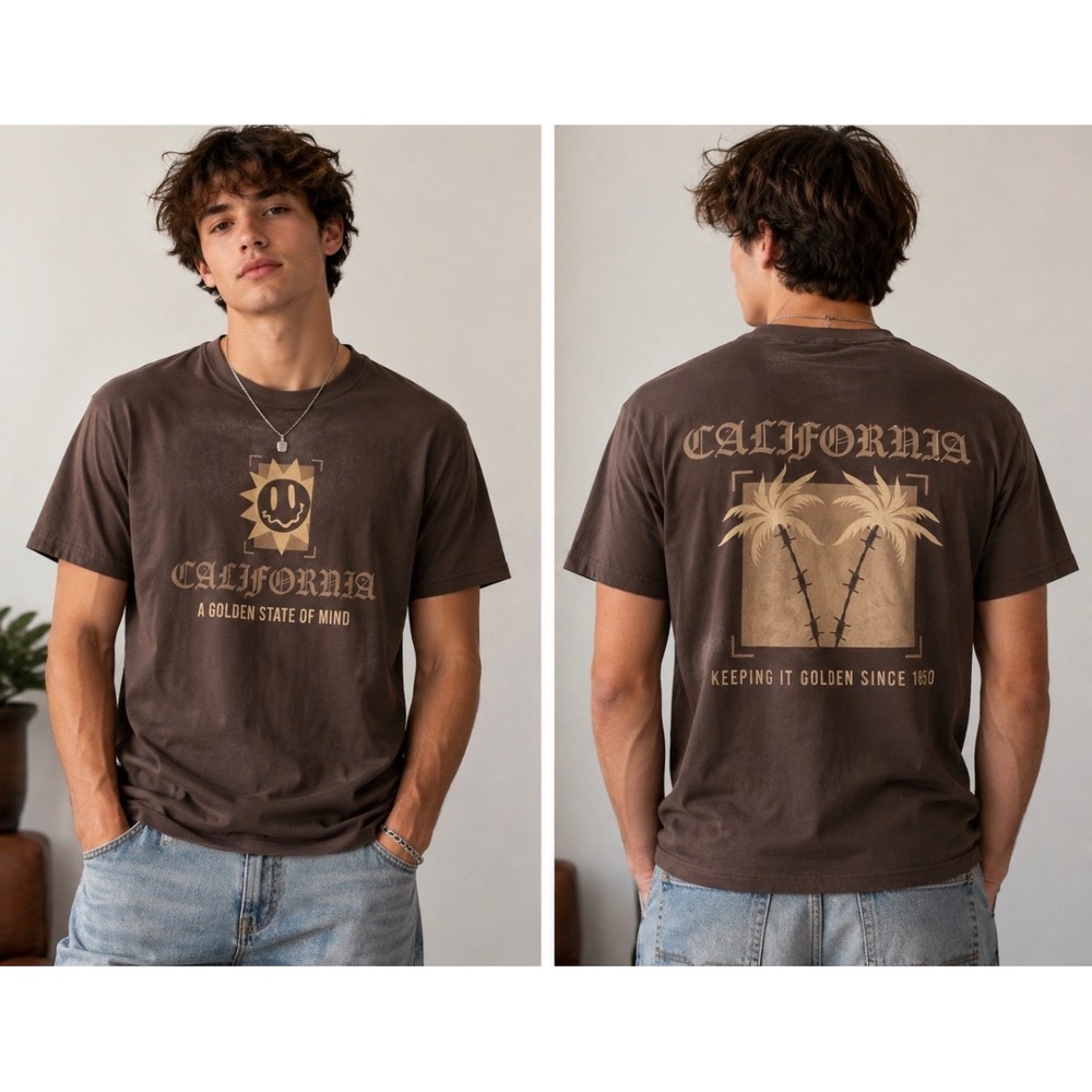 Eighty Eight Brand California Golden State of Mind Graphic T-Shirt Brown Small
